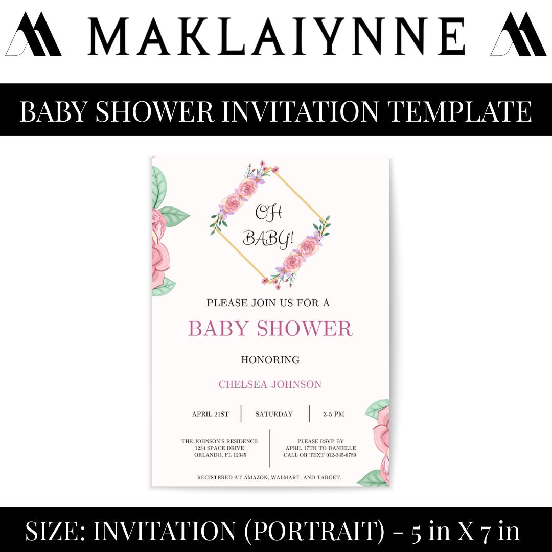 “OH BABY” Floral Themed Baby Shower Invitation Template