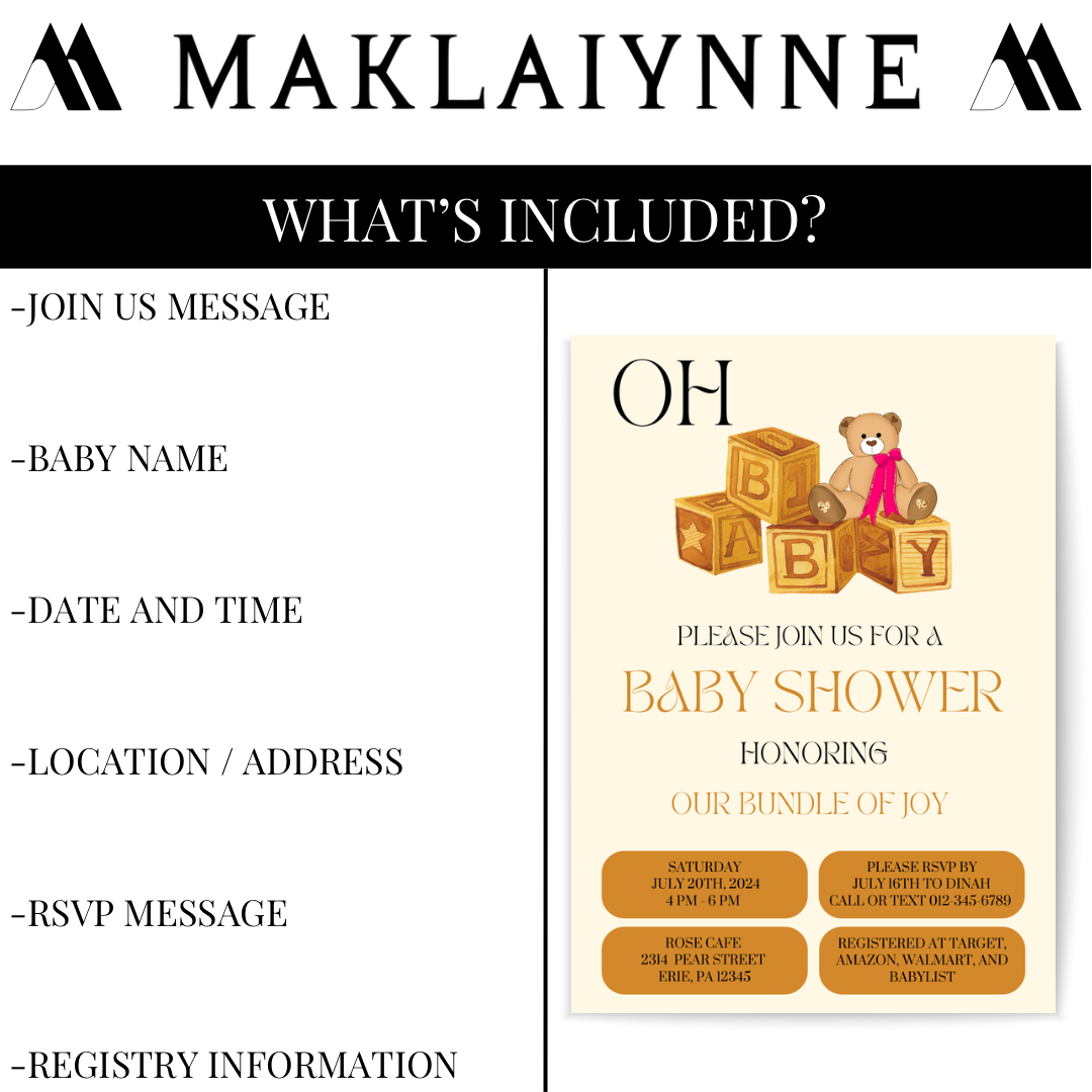 “OH BABY” Baby Blocks Themed Baby Shower Invitation Template