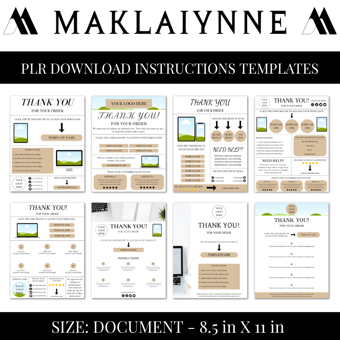 PLR Digital Download Instructions Templates Pack
