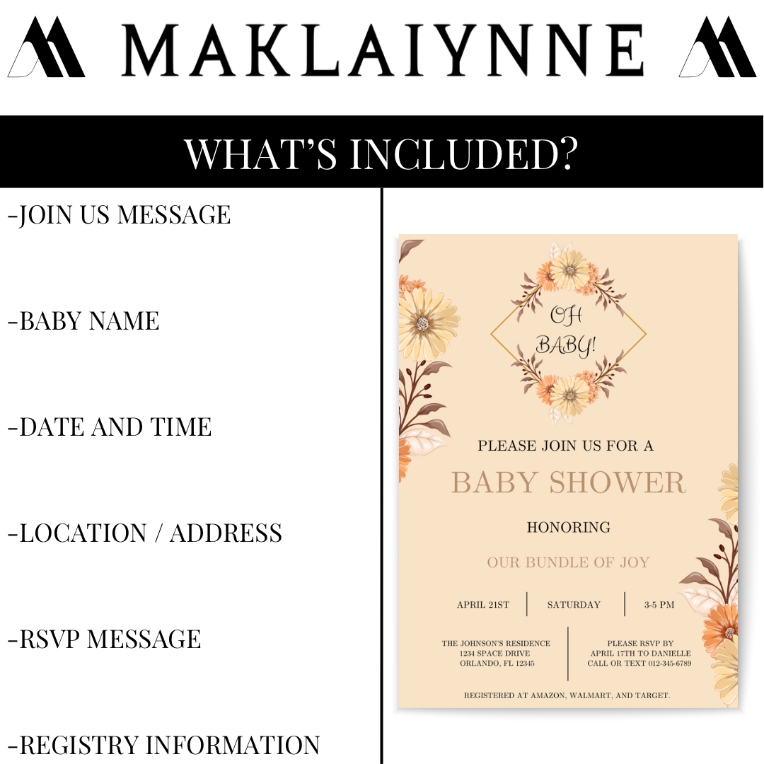 “OH BABY” Floral Themed Baby Shower Invitation Template