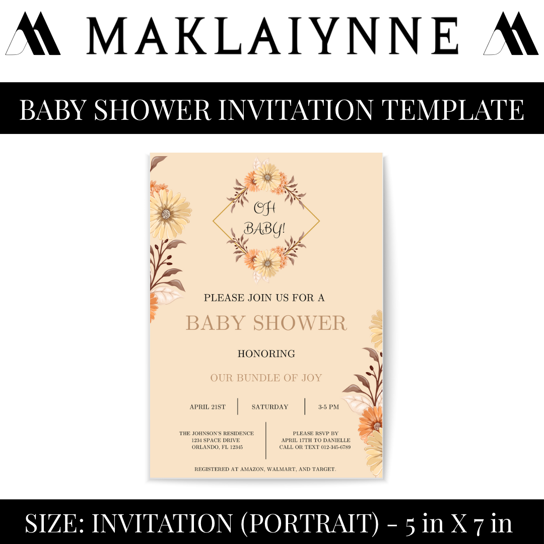 “OH BABY” Floral Themed Baby Shower Invitation Template