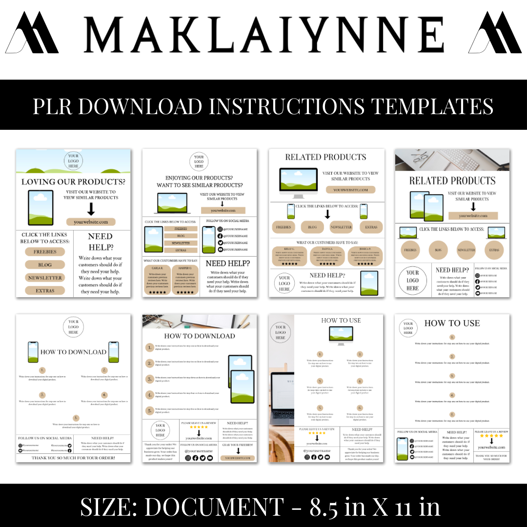 PLR Digital Download Instructions Templates Pack