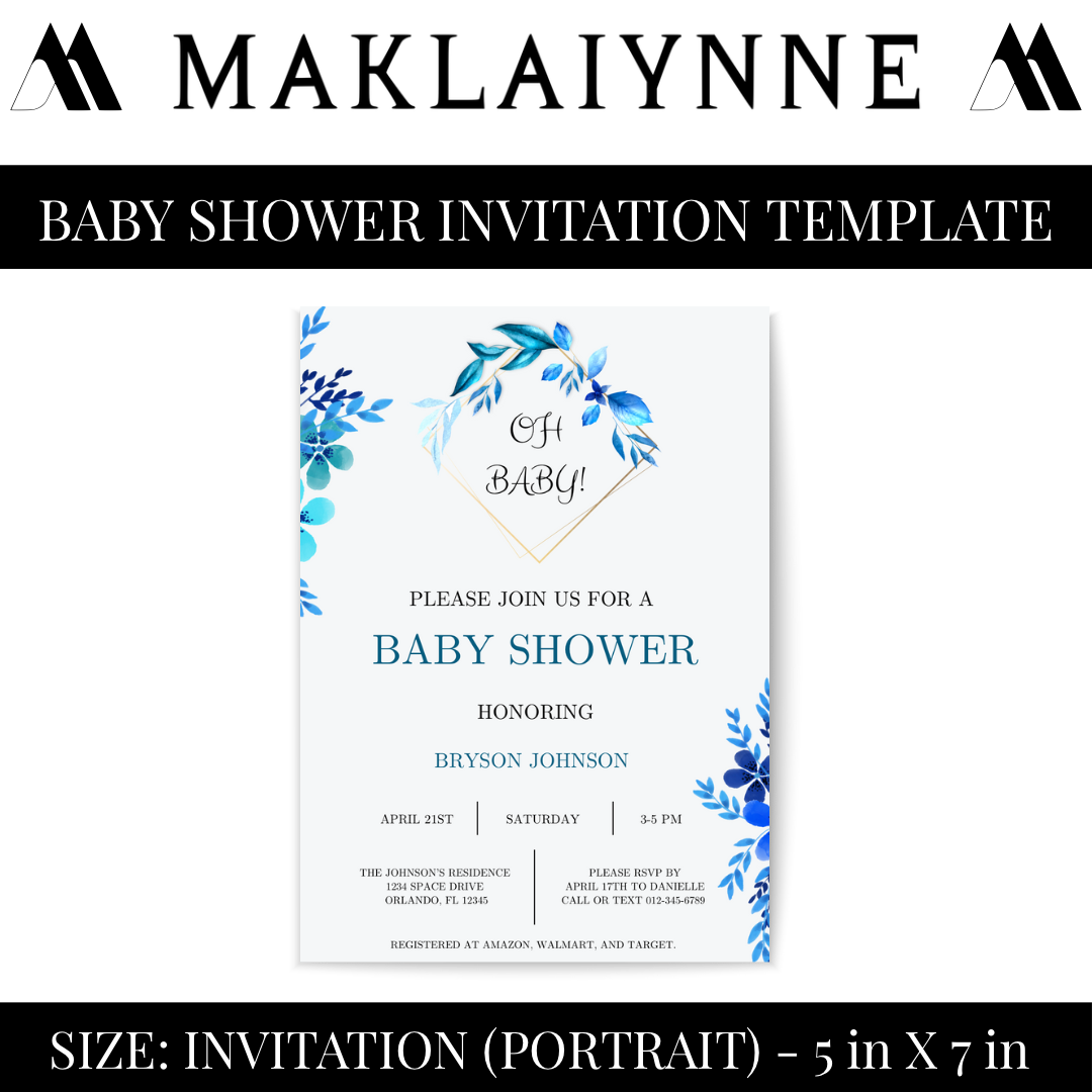 “OH BABY” Floral Themed Baby Shower Invitation Template