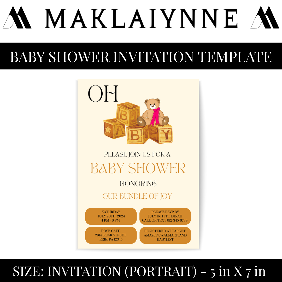 “OH BABY” Baby Blocks Themed Baby Shower Invitation Template