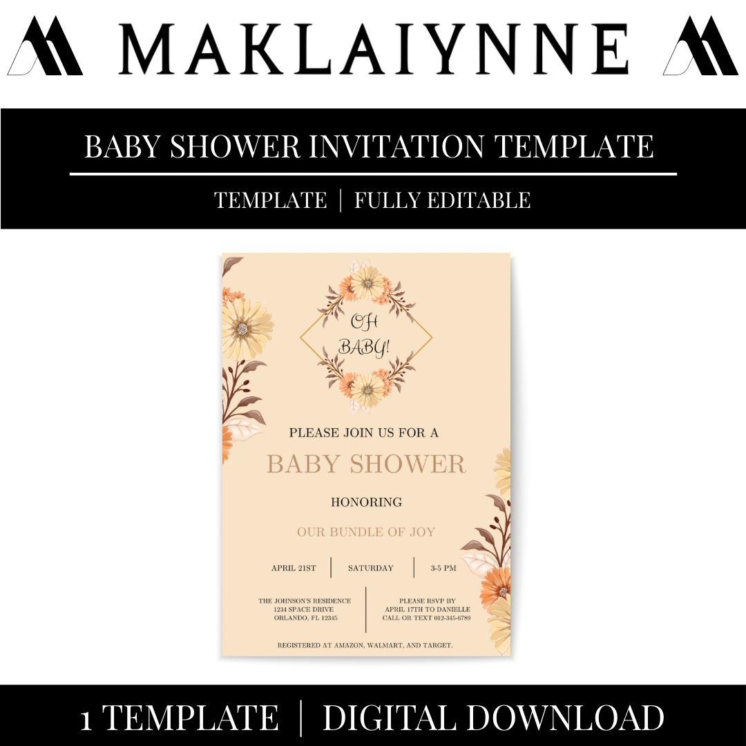 “OH BABY” Floral Themed Baby Shower Invitation Template