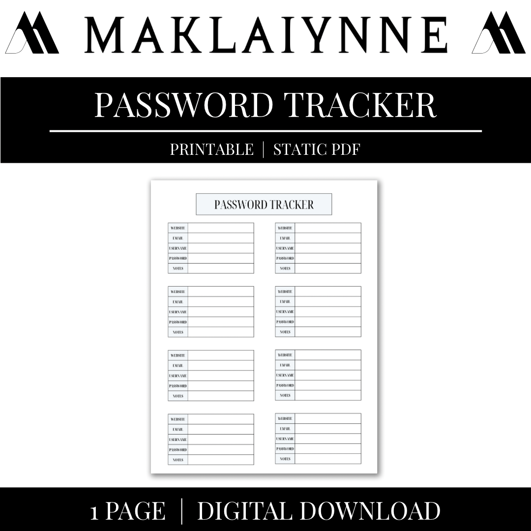 PASSWORD TRACKER PRINTABLE