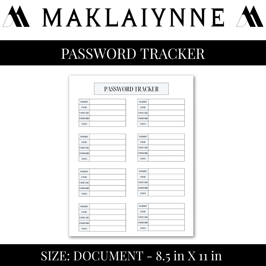PASSWORD TRACKER PRINTABLE