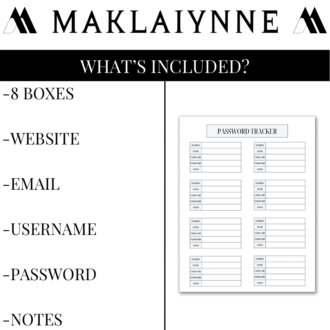 PASSWORD TRACKER PRINTABLE