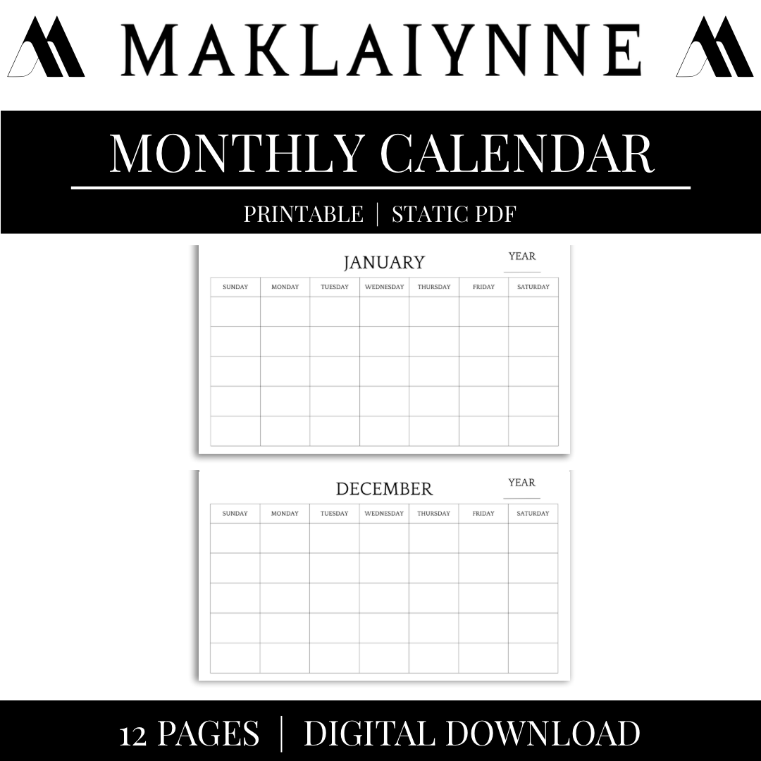 MONTHLY CALENDAR PRINTABLE
