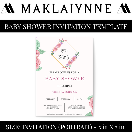 “OH BABY” Floral Themed Baby Shower Invitation Template