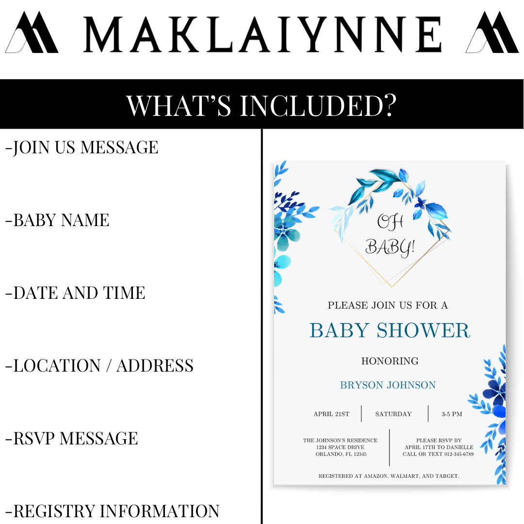“OH BABY” Floral Themed Baby Shower Invitation Template