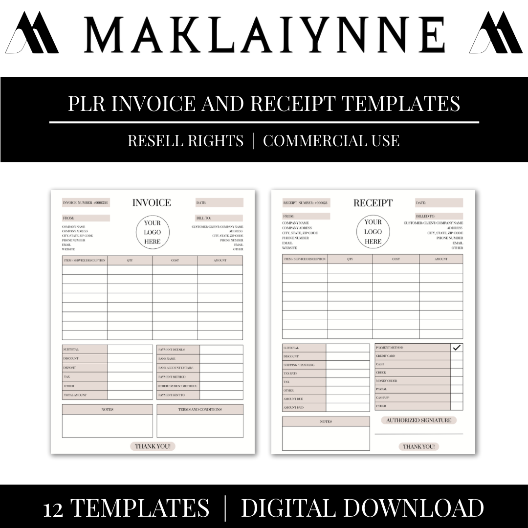 PLR Invoice And Receipt Template Bundle