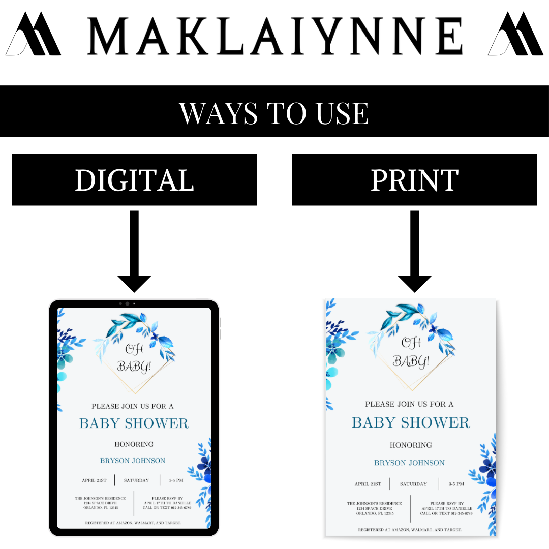 “OH BABY” Floral Themed Baby Shower Invitation Template