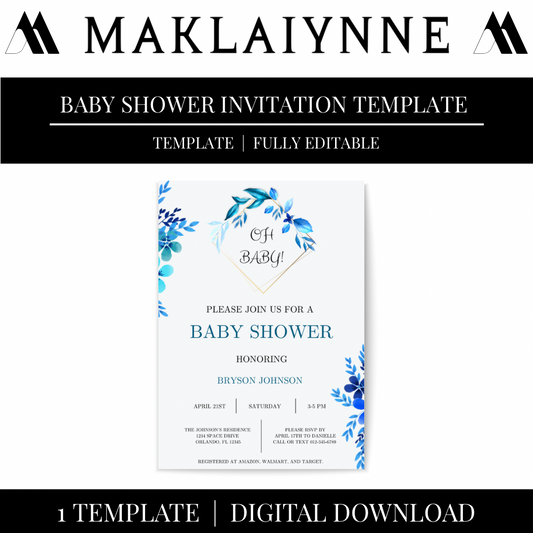 “OH BABY” Floral Themed Baby Shower Invitation Template
