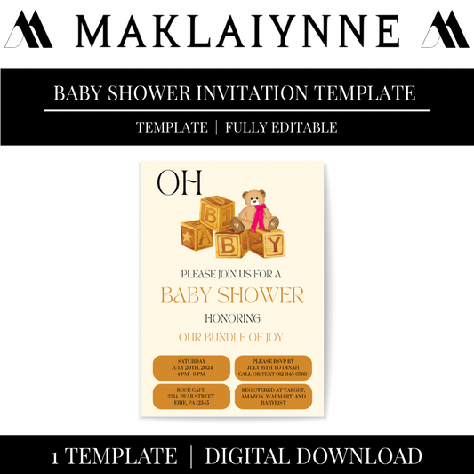 “OH BABY” Baby Blocks Themed Baby Shower Invitation Template