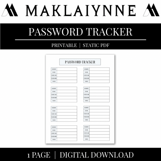 PASSWORD TRACKER PRINTABLE
